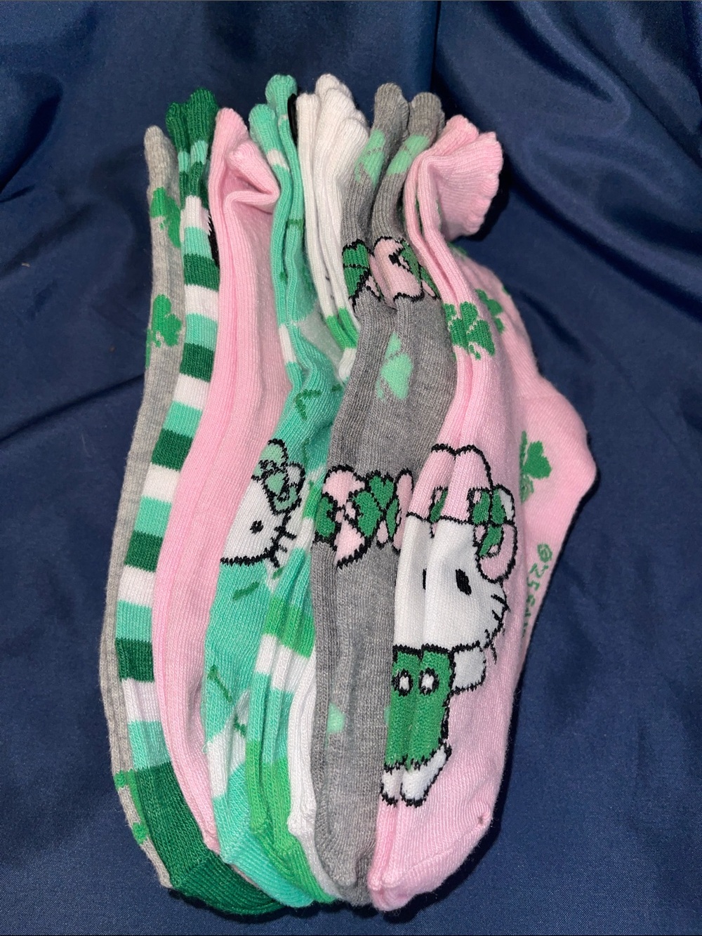 Sanrio Hello Kitty Pink Green Gray Ankle Socks Set - 8 Pairs Cute Character Mix
